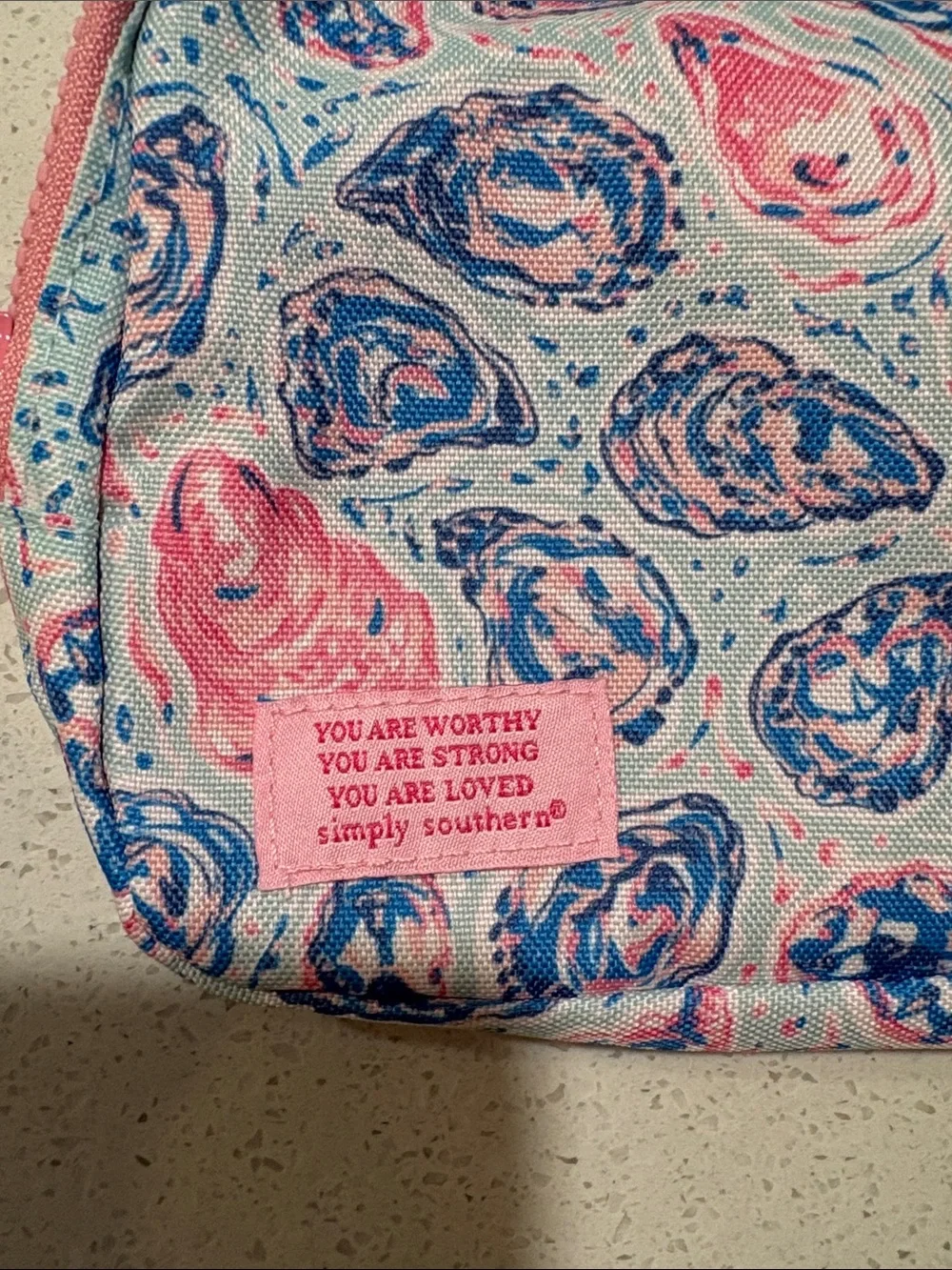 Simply Southern Pink and Blue OysterPatterned Cosmetic Belt Bag LIMITED EDITION